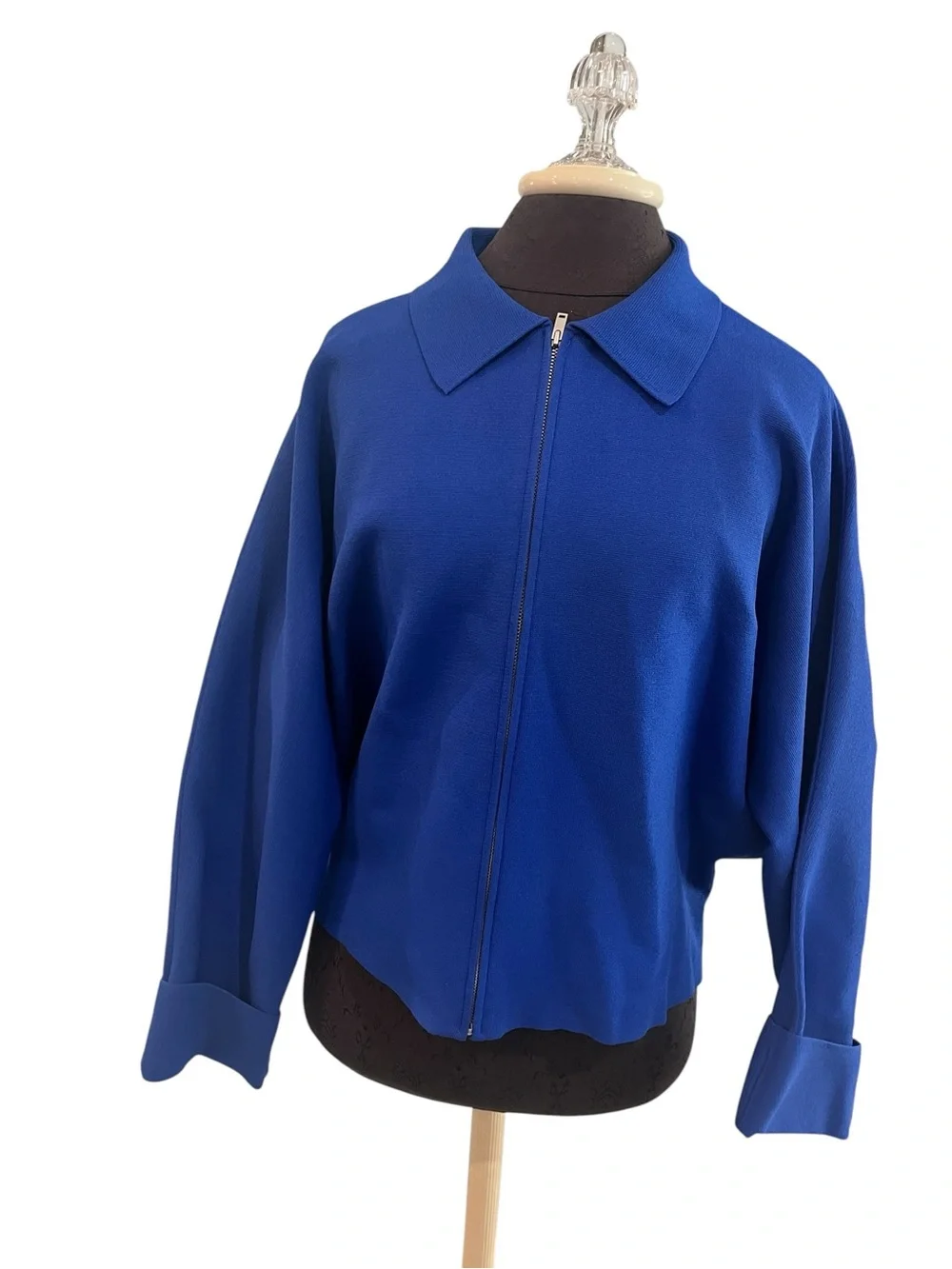COS Classic Knit Bomber Jacket Blue Large Minimalist Quiet Luxury